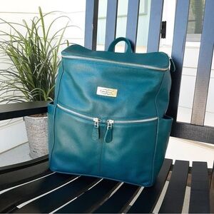 Frankie Lou Leather Maria Backpack diaper bag teal